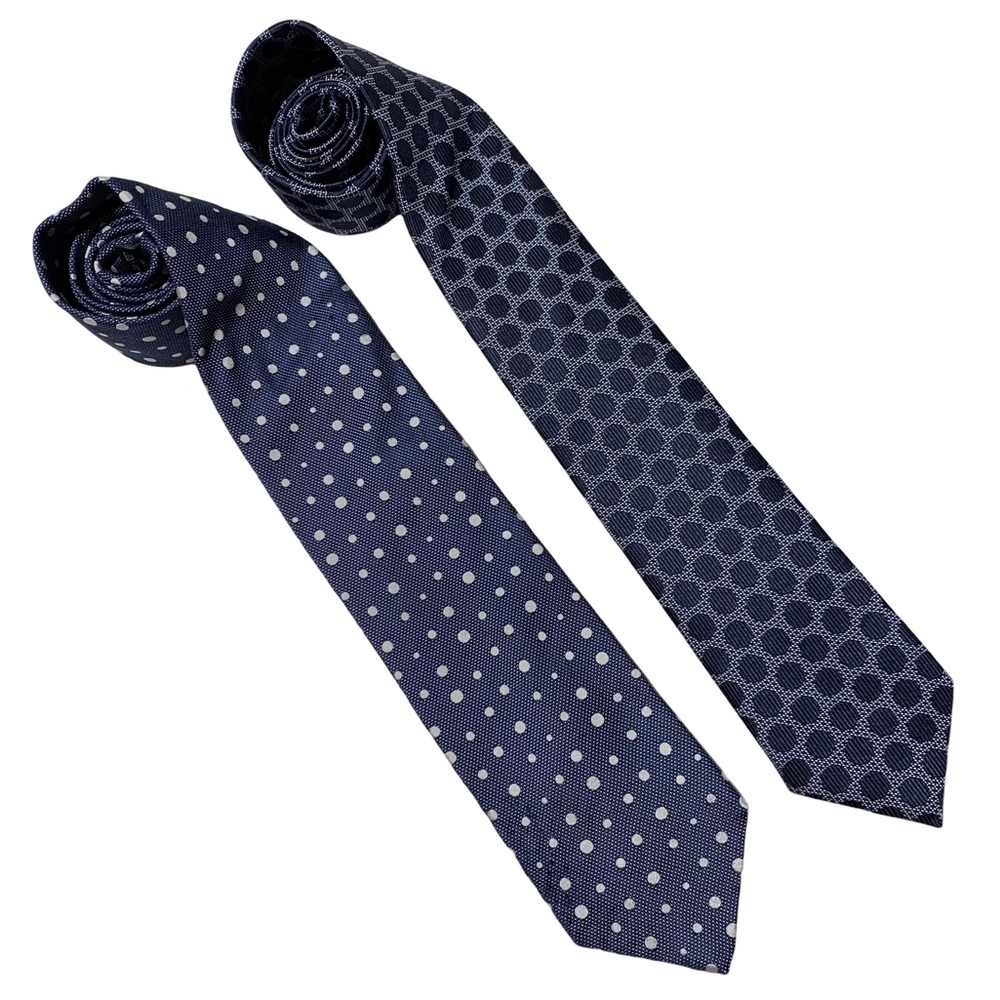 Ermenegildo Zegna Blue Polka Dot Tie Bundle 100% Silk Made in Italy Mens Suit